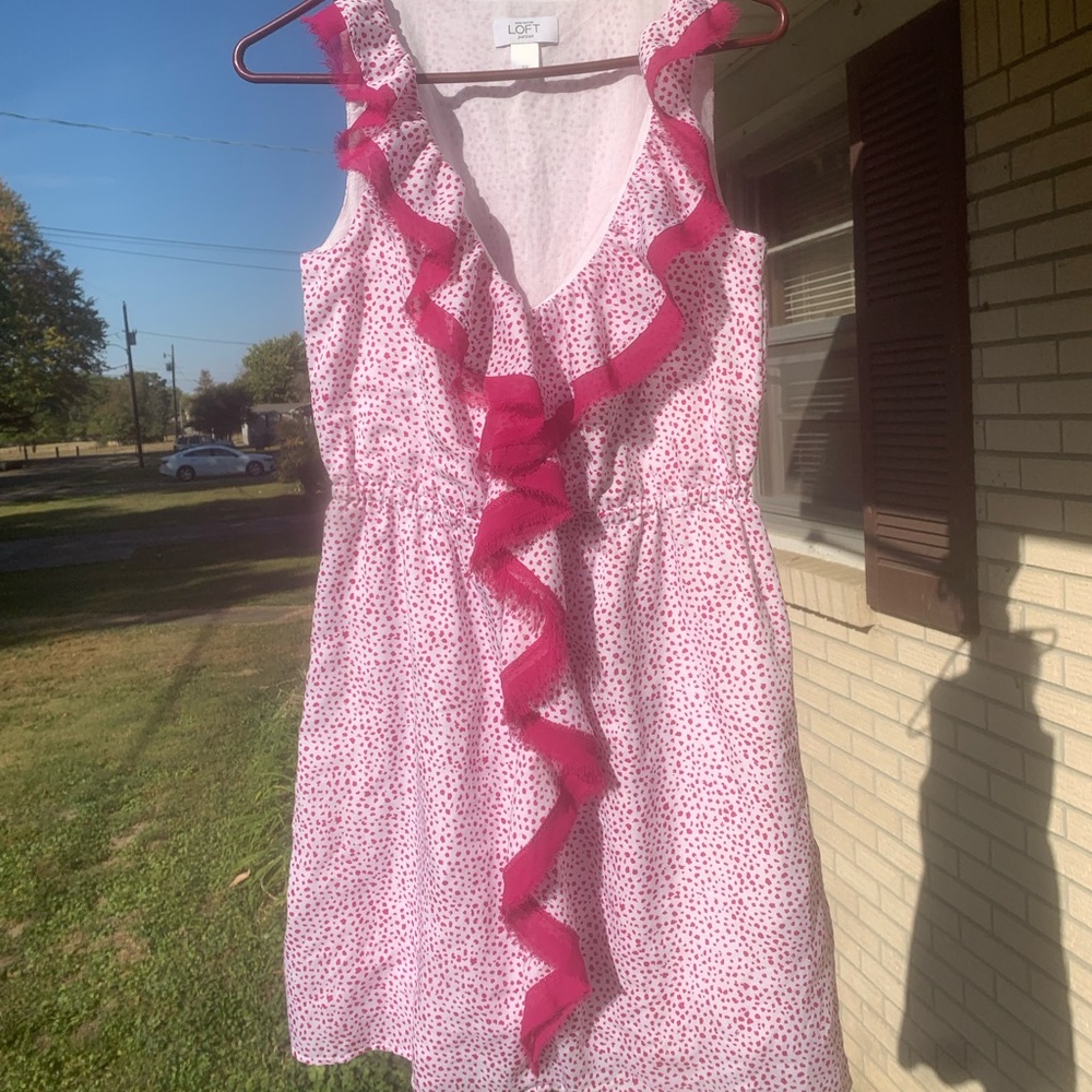 LOFT Pink and White Ruffle dress